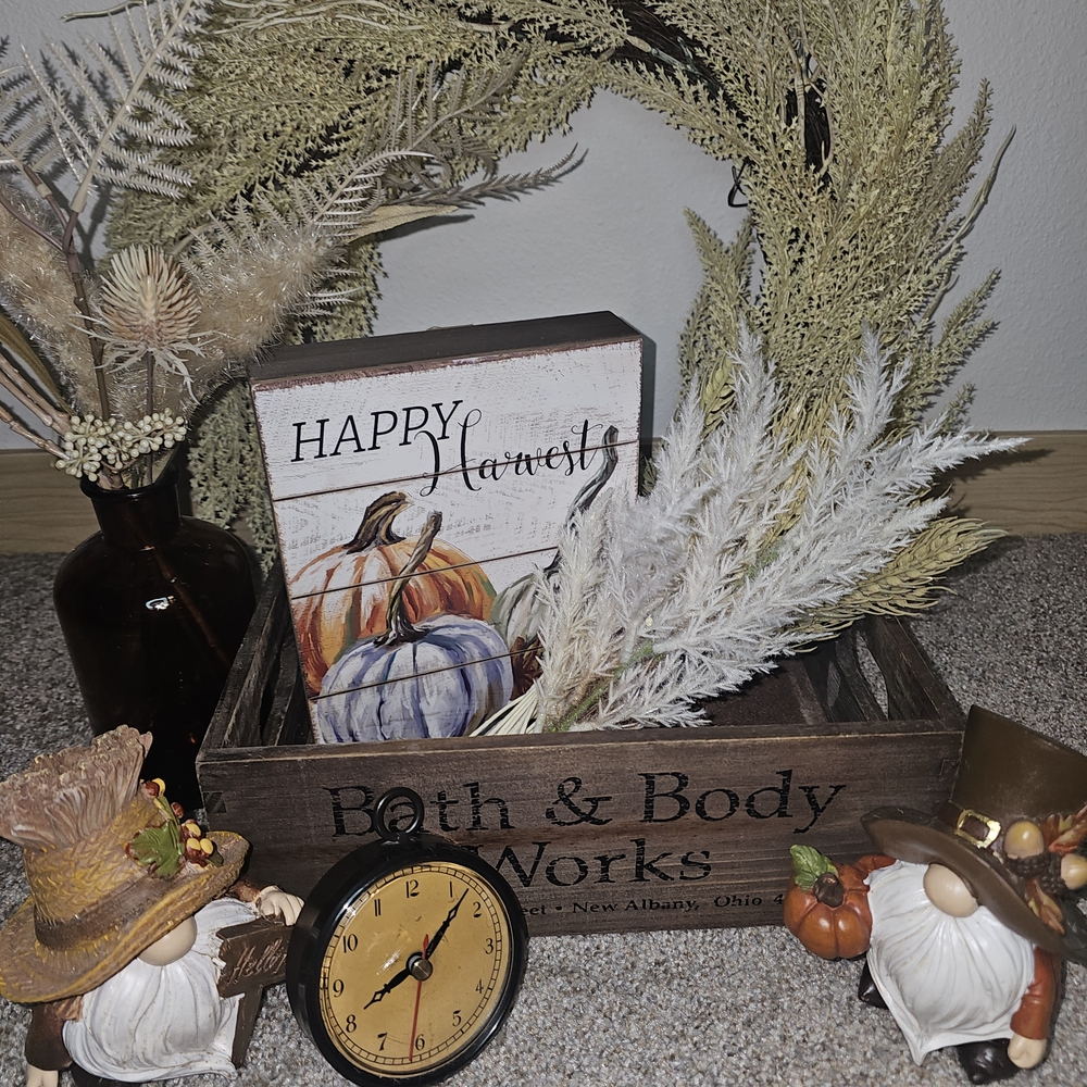 Bath & Body Works Harvest Decor with Pumpkins and Gnomes